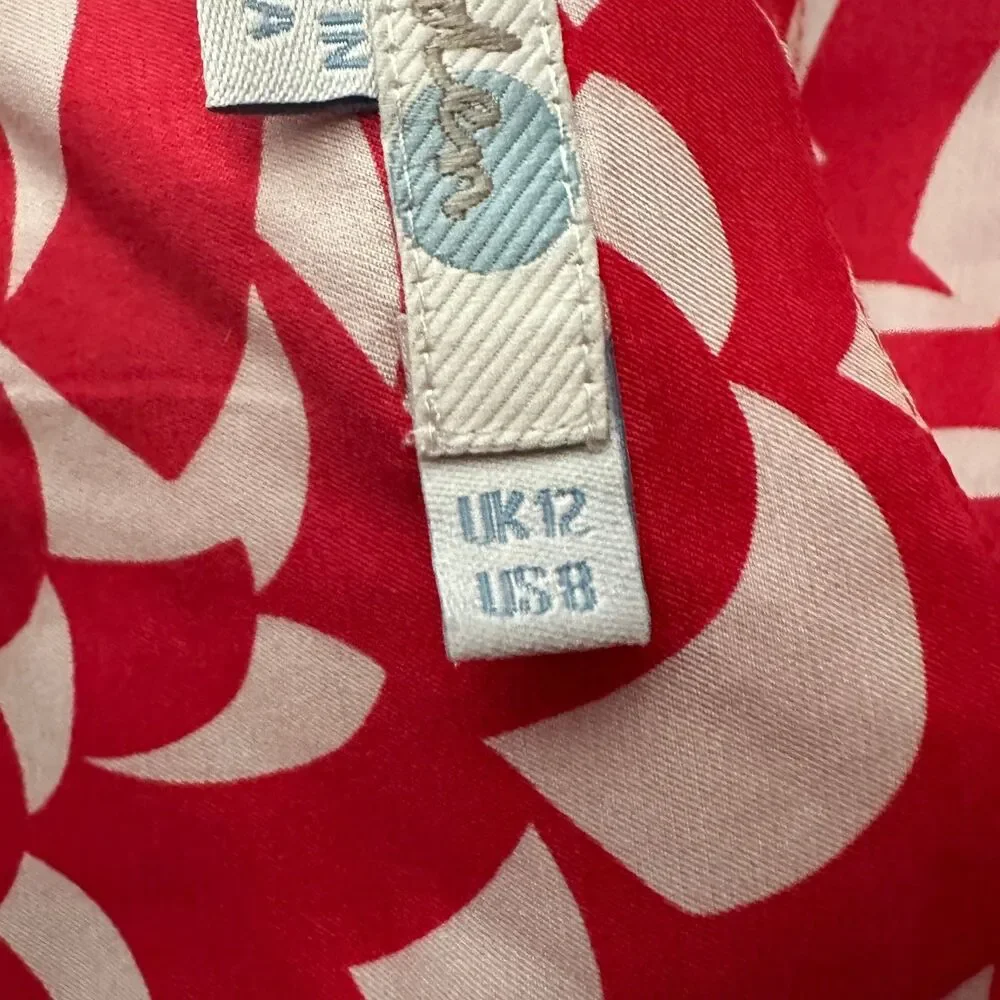 Boden Women's Silk Blend Scoop Neck Short Sleeve Print Top Size 8
